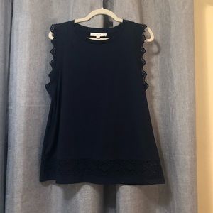 Loft - Navy Top With Lace Detail - Size Large